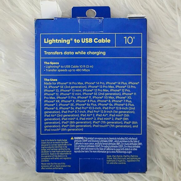 NIB ONN Lightning to USB Cable, 10ft, iPhone, iPad, iPod - Picture 3 of 4